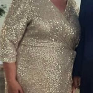 Champagne gold Alex Evenings plus size formal gown.